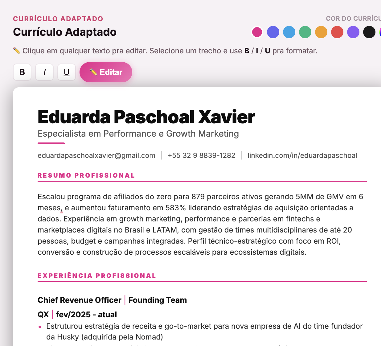 Gerador de currículo adaptado no Liplop